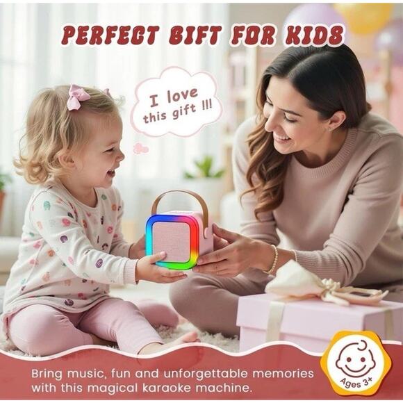 Mini Karaoke Machine for Kids 3+ Years Bluetooth Speaker with 2 Mics Pink Gifts - Picture 7 of 11
